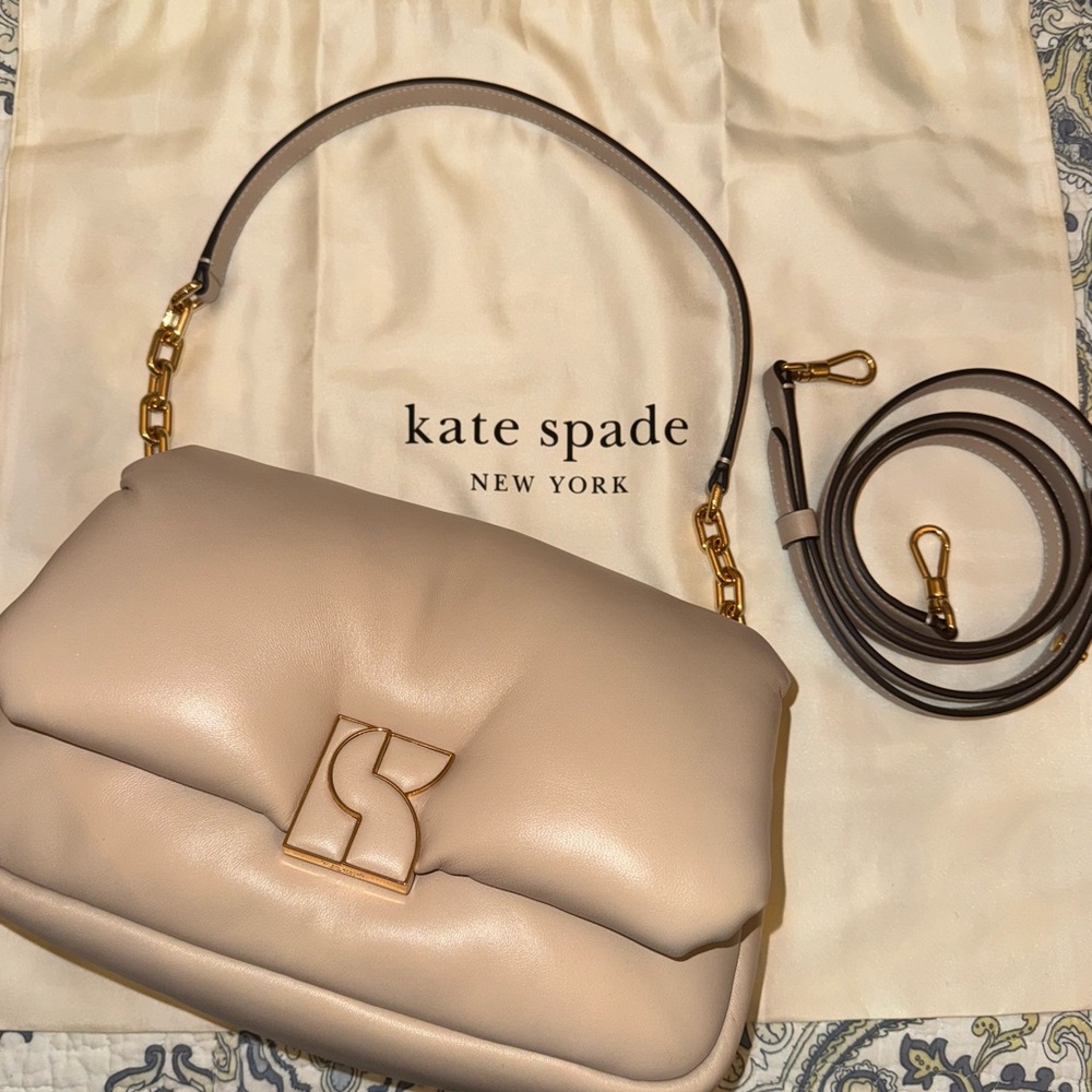 Kate Spade beige DAKOTA Puffy Shoulder crossbody Bag with Gold-Tone Hardware